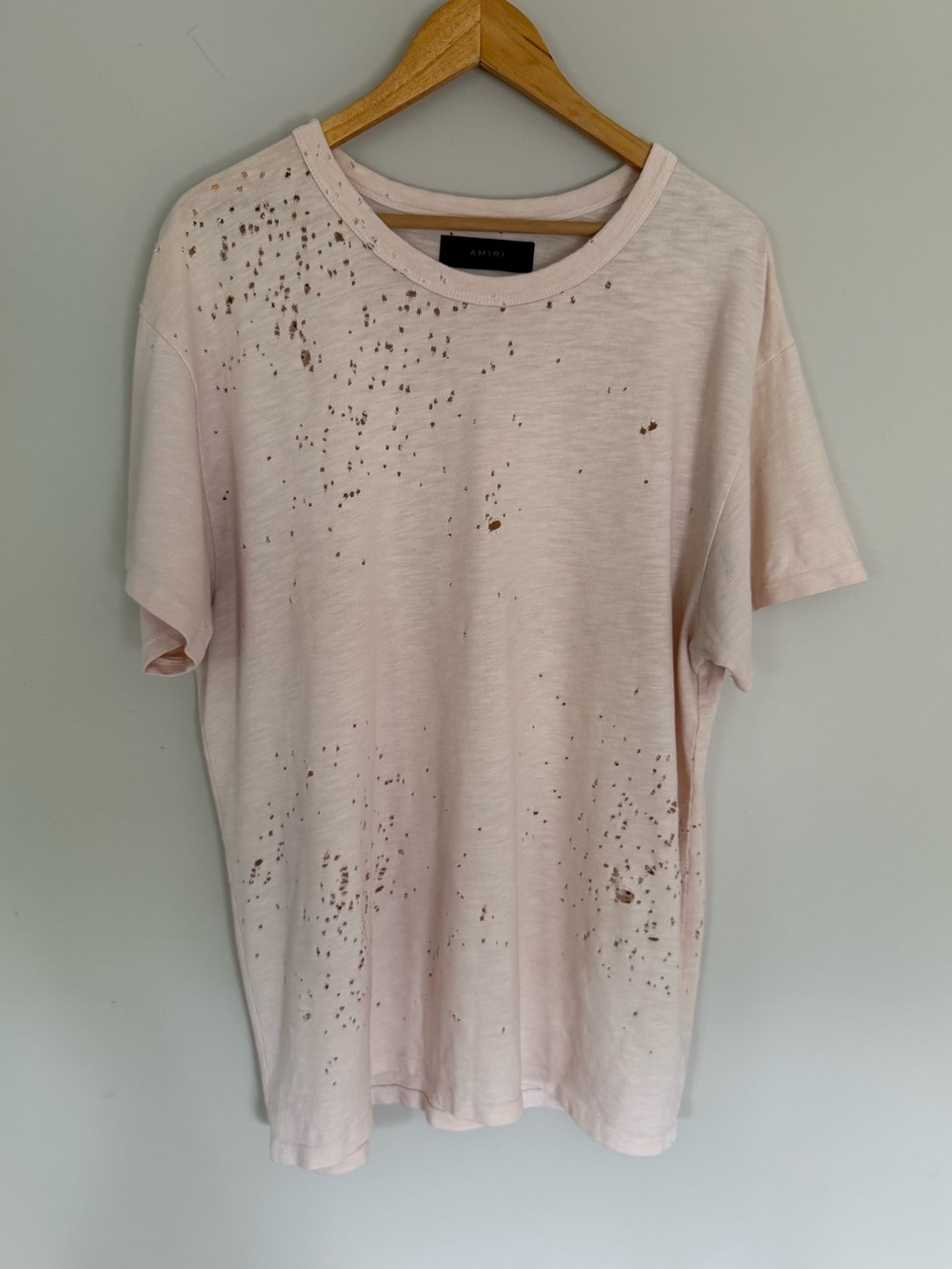 AMIRI Short Sleeve T-Shirt Shotgun Tee Salmon Sz S UK36 Distressed 100% Cotton